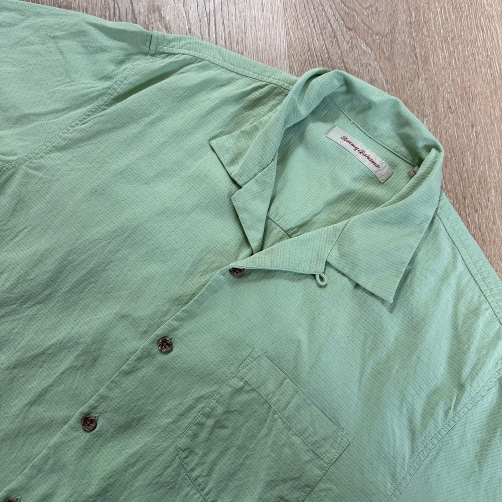Tommy Bahama‎ Silk Camp Shirt Mens Medium Green Short Sleeve Textured Button Up